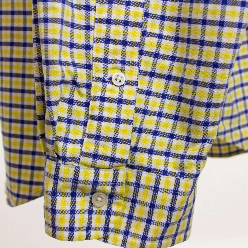 Polo Ralph Lauren Mens 2XL Blue‎ Yellow Check Logo LS Button Front Shirt